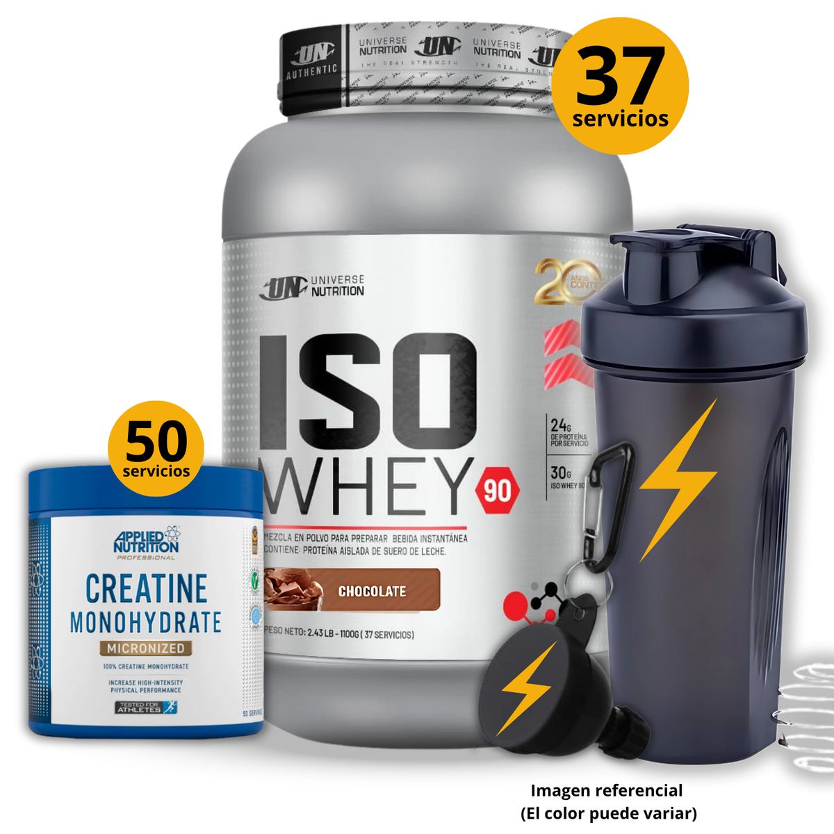 UNIVERSE NUTRITION - PROTEINA ISO WHEY 90 DE 1kg CHOCOLATE + CREATINA APPLIED NUTRITION DE 250gr + REGALOS