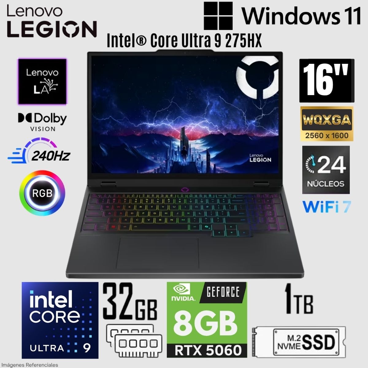 LENOVO - Laptop Lenovo Legion 5 16IAX10 Intel Core Ultra 9 275HX 32GB RAM 1TB SSD RTX 5060-8GB 16"  WQXGA