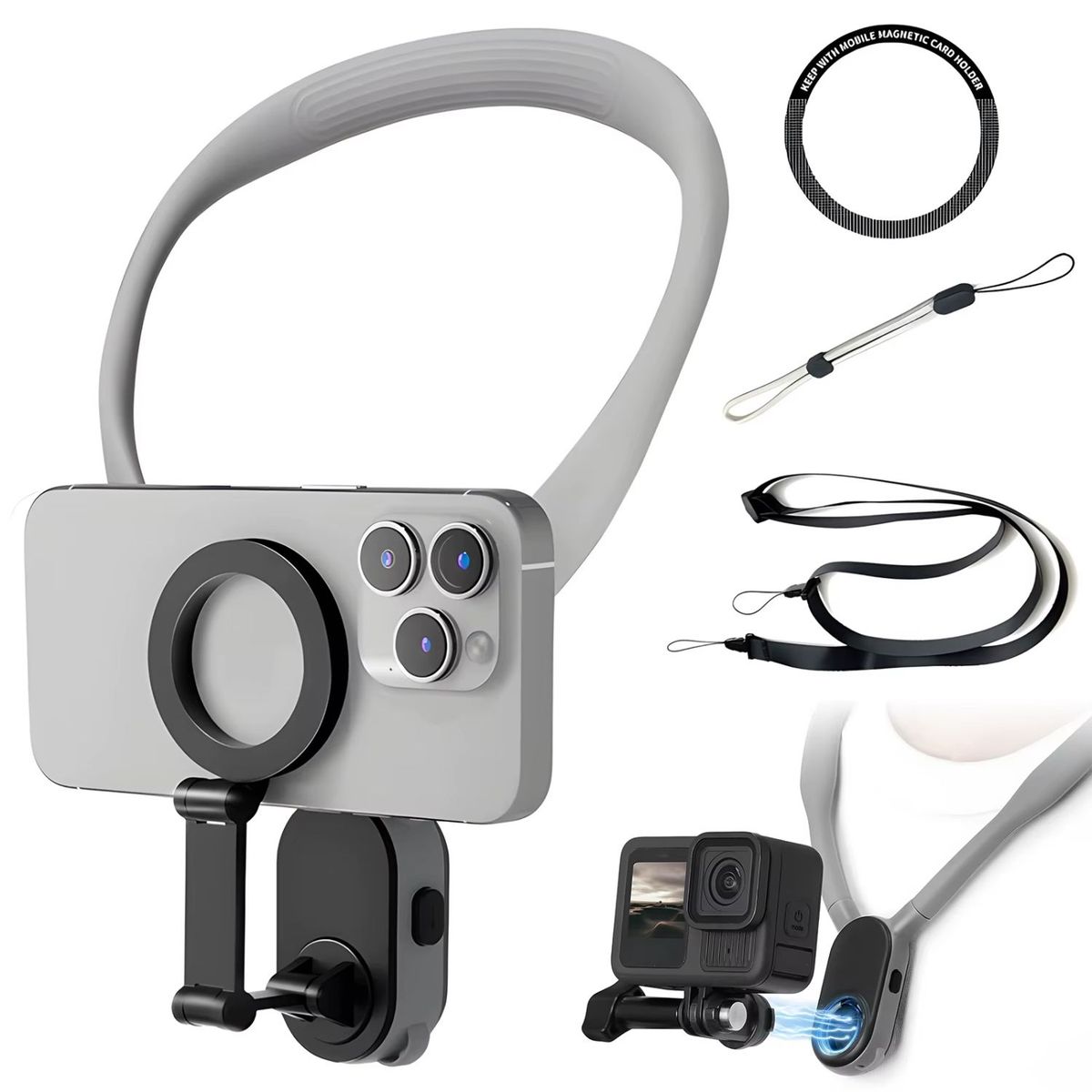 OEM - Soporte magnético para cuello para grabar con GoPro iPhone y Android