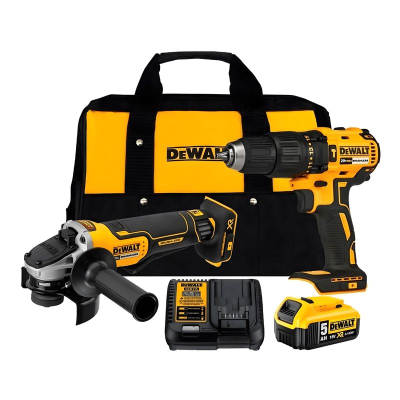 DEWALT - Taladro Percutor 1/2" + Esmeril 4 1/2" + 1 Bat 5Ah Dewalt DCK248P1-B2