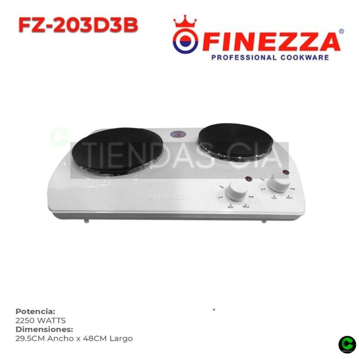 FINEZZA - Cocina Eléctrica FINEZZA FZ-203D3B 2 Hornillas FINEZZA
