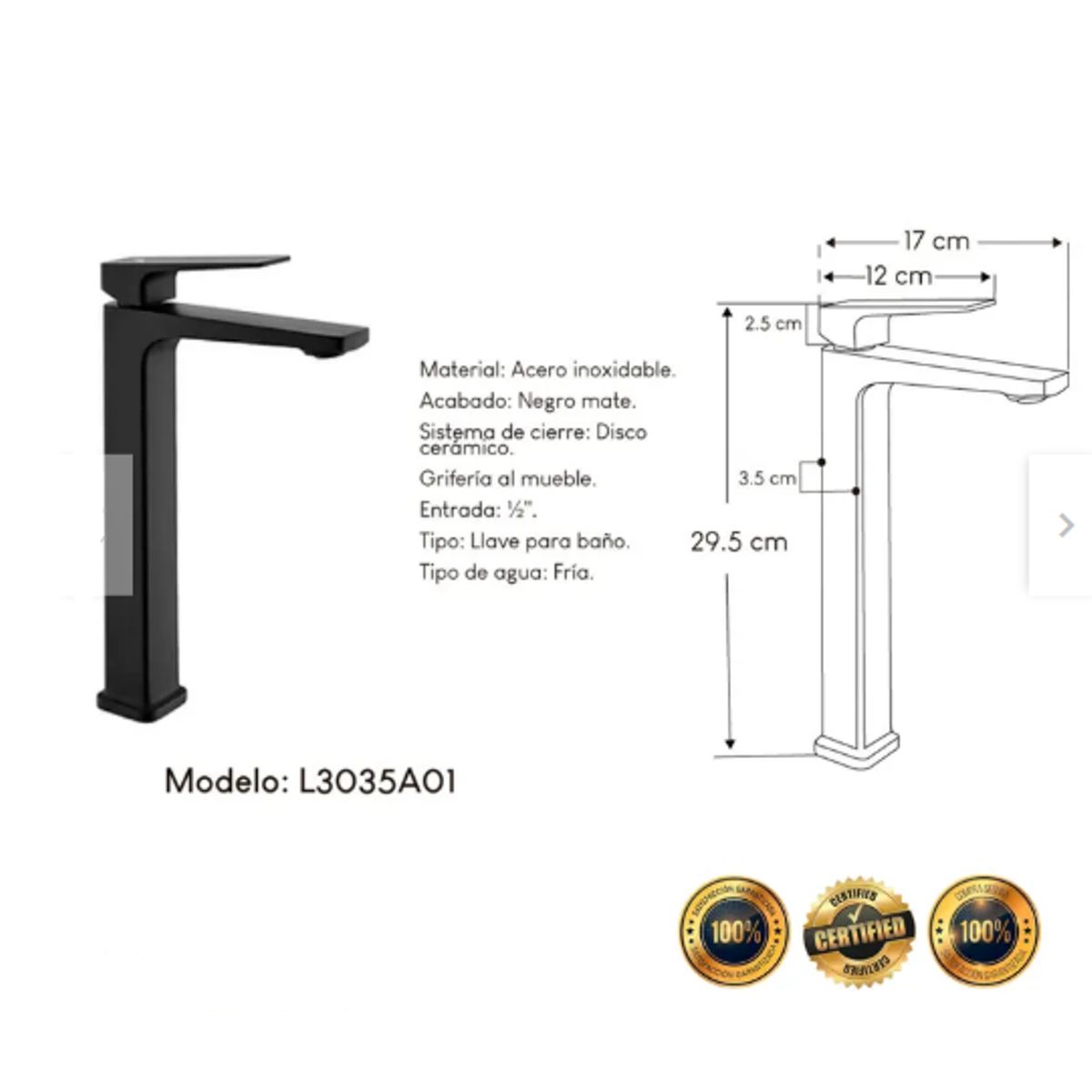 GENERICO - GRIFERIA PESADA PARA OVALIN NEGRO MATE