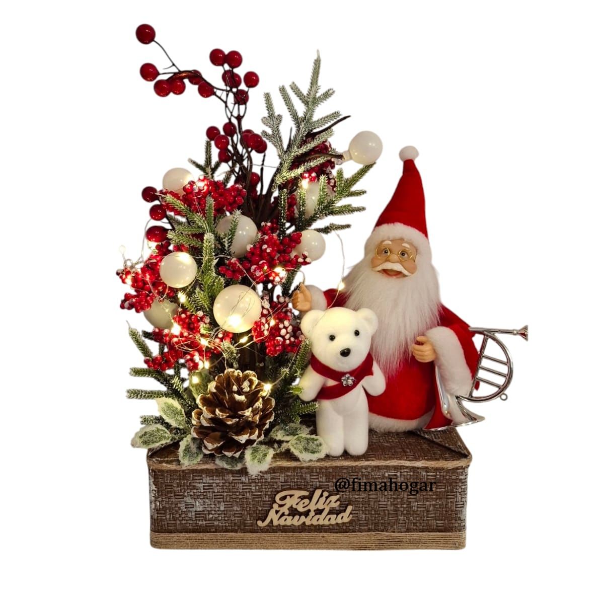 GENERICO - Mini Árbol de Navidad con frutos y Papa Noel con Oso Polar