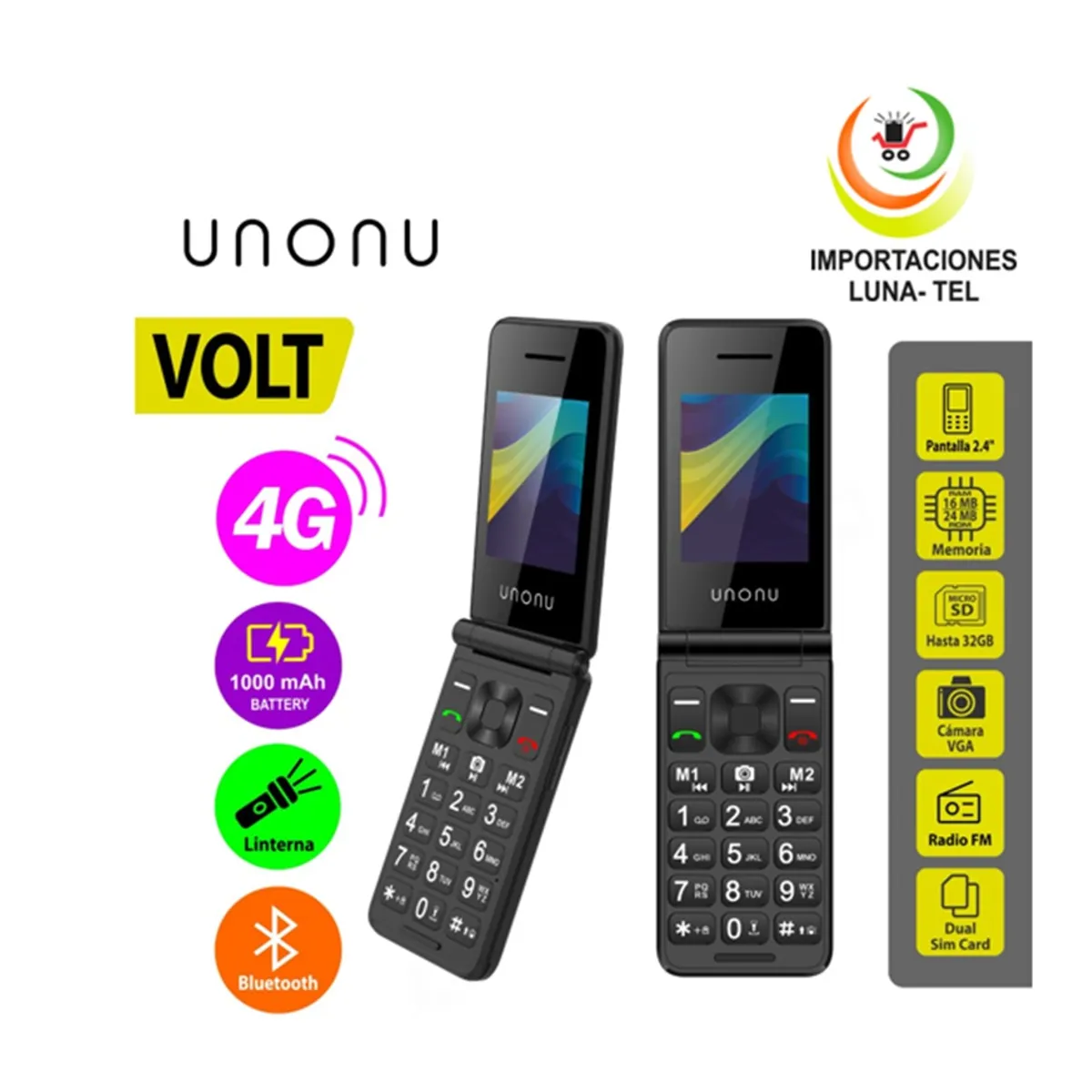 UNONU - CELULAR BASICO UNONU VOLT TAPA  4G PANTALLA 2.4"