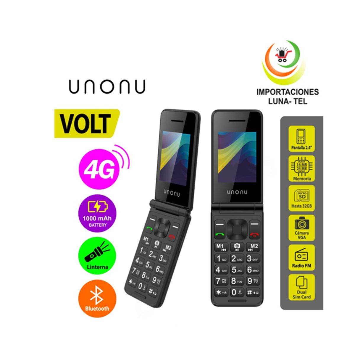 UNONU - CELULAR BASICO UNONU VOLT TAPA  4G PANTALLA 2.4"