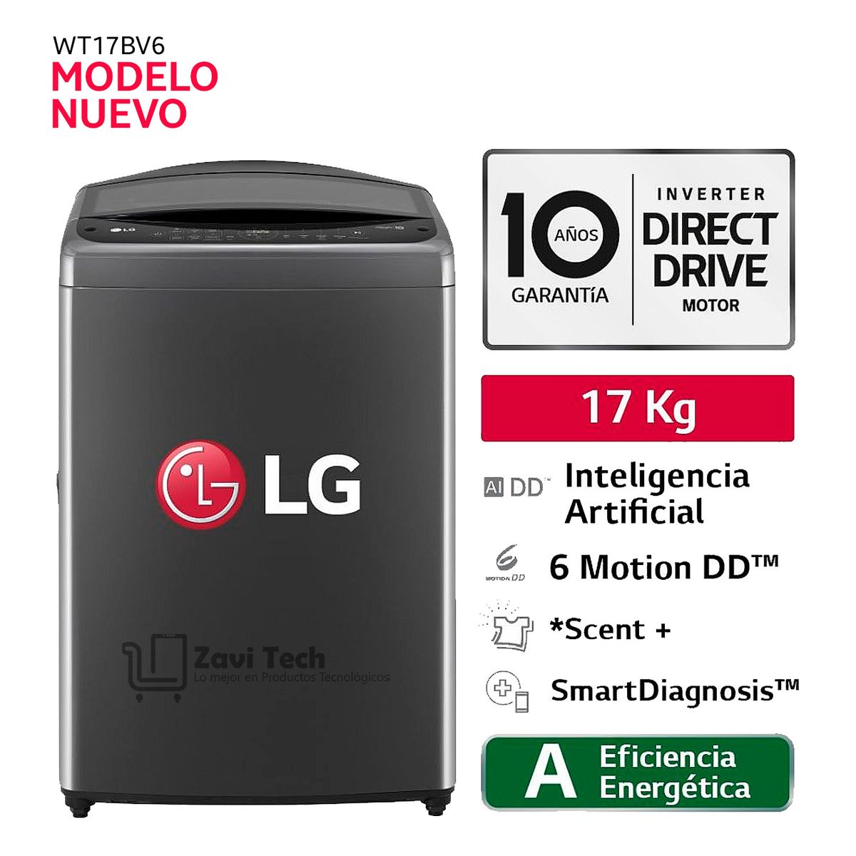 LG - Lavadora LG WT17BV6 17kg Ai DD Inteligencia Artificial Carga Superior Negro Claro