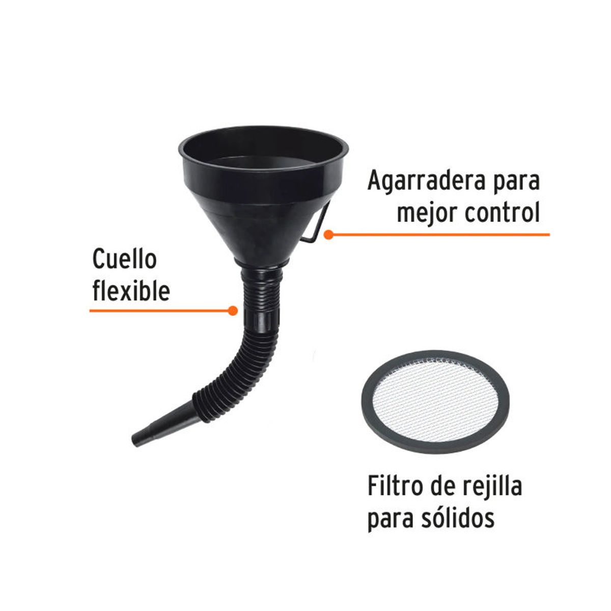 TRUPER - Embudo plástico 500 ml cuello flexible con filtro Truper - 11207