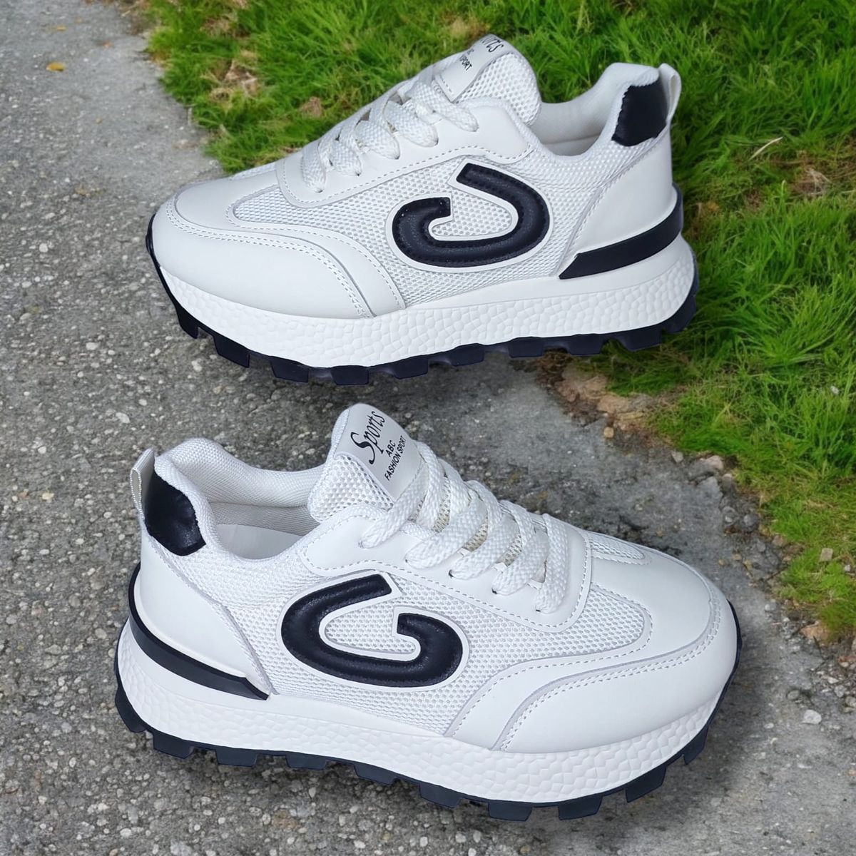 GENERICO - ZAPATILLA  CON PLATAFORMA ALTA 6CM SPORTS FASHION BLANCONEGRO - V163