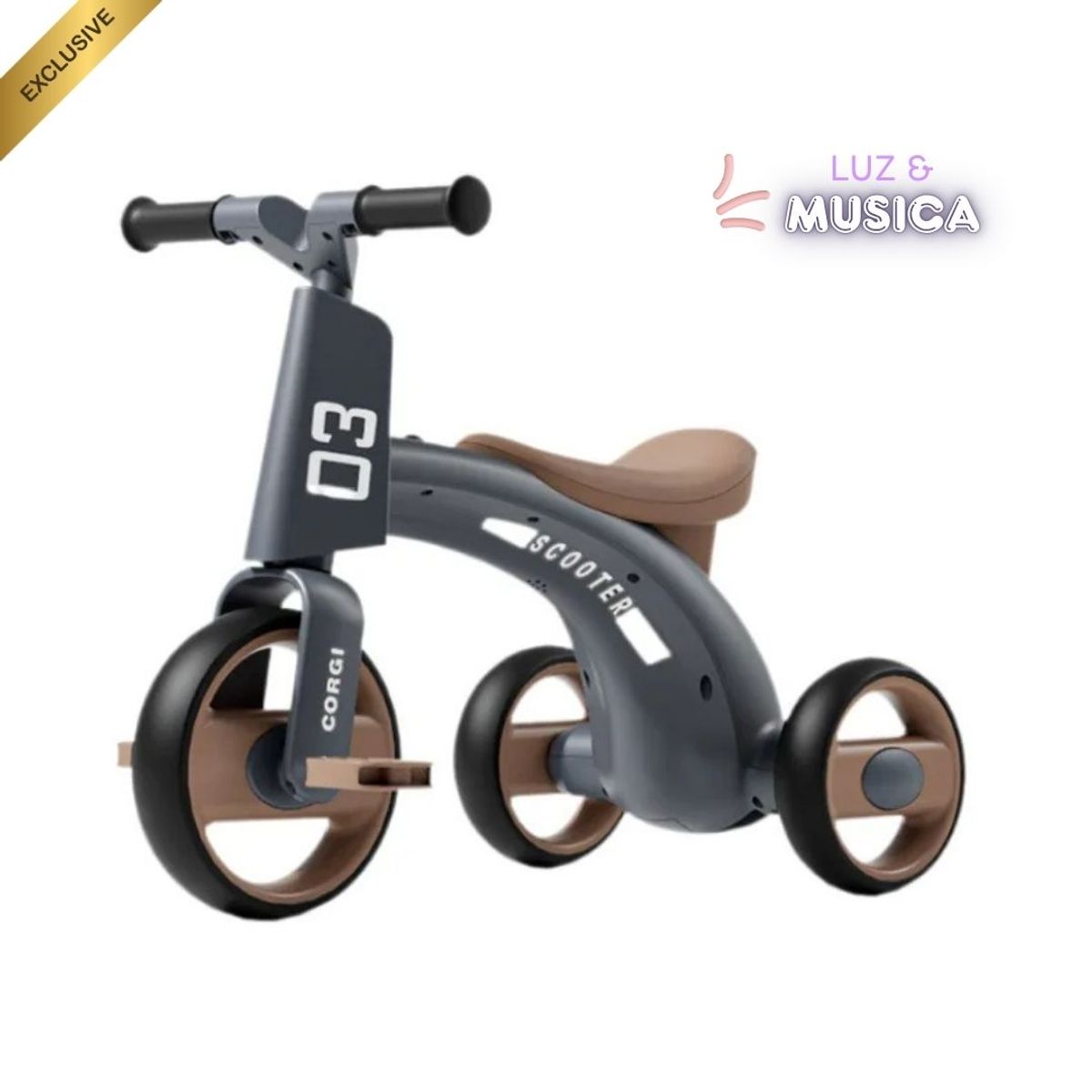 GENERICO - Triciclo Scooter Multi cinético para Niños con Música & Luz - Negro