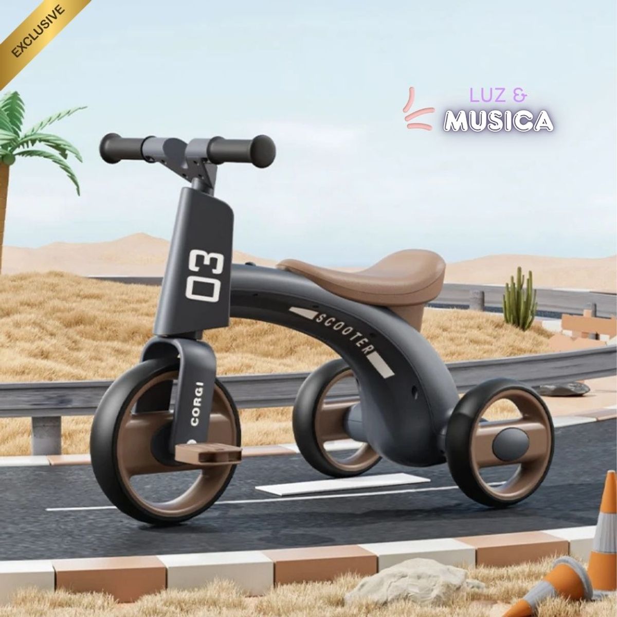 GENERICO - Triciclo Scooter Multi cinético para Niños con Música & Luz - Negro
