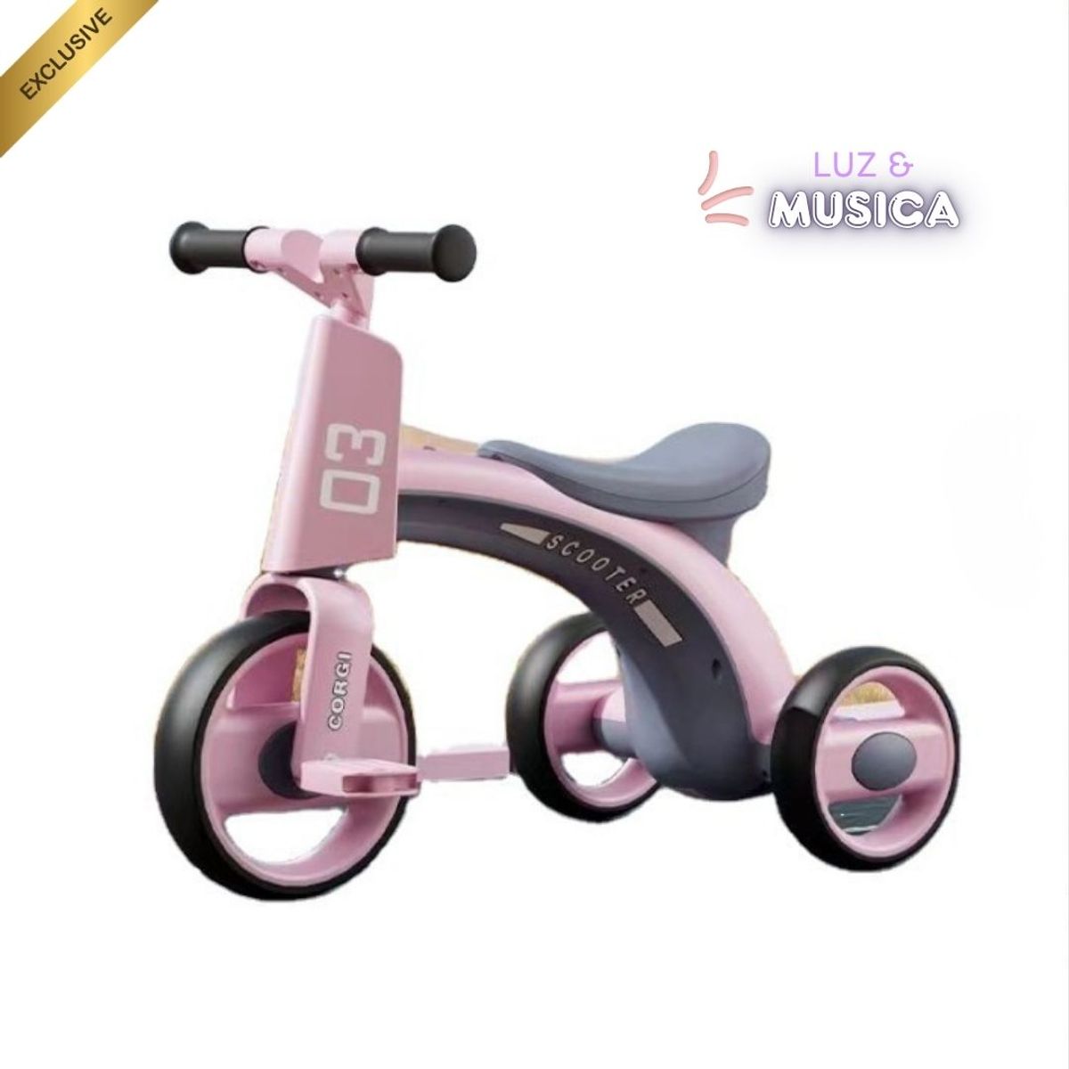 GENERICO - Triciclo Scooter Multi cinético para Niños con Música & Luz - Rosado