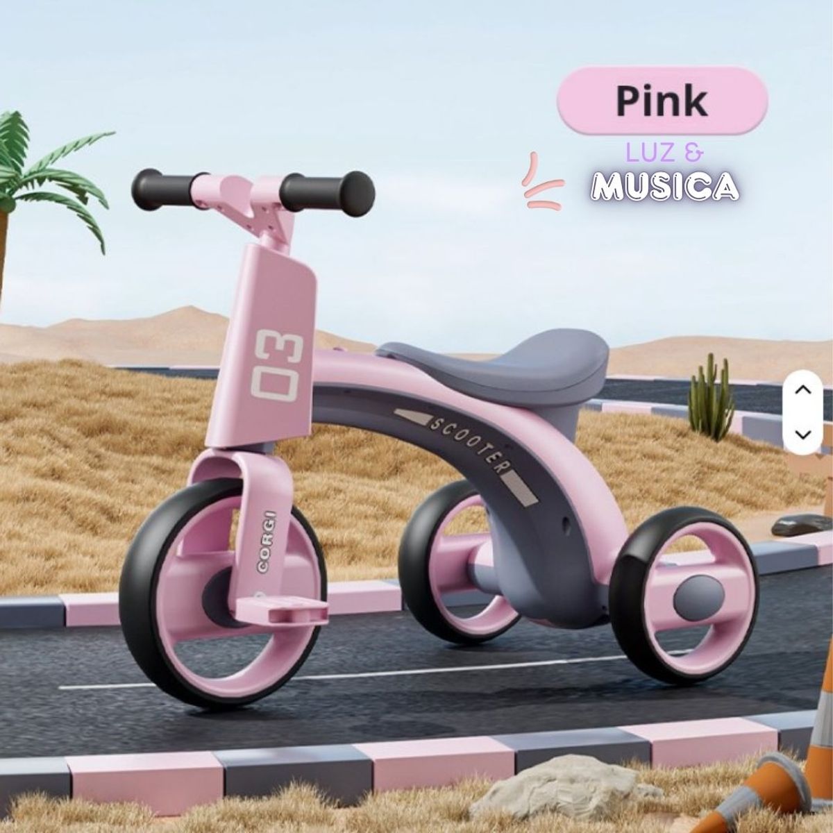GENERICO - Triciclo Scooter Multi cinético para Niños con Música & Luz - Rosado