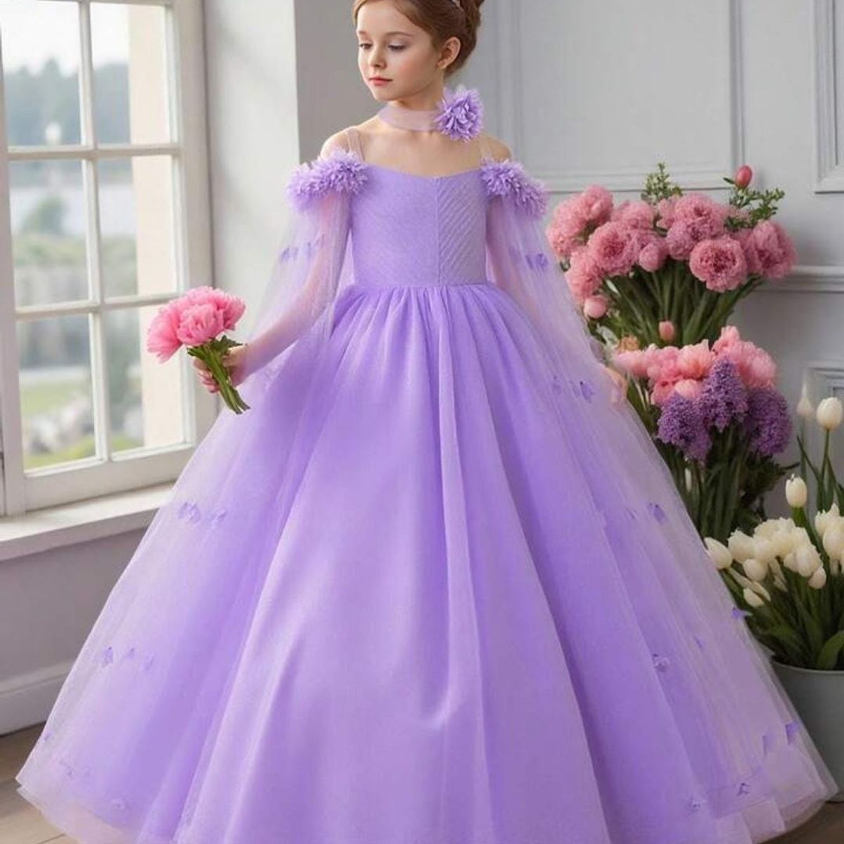 GENERICO - Vestido Princesa Niña Lila Talla 10 + Gargantilla