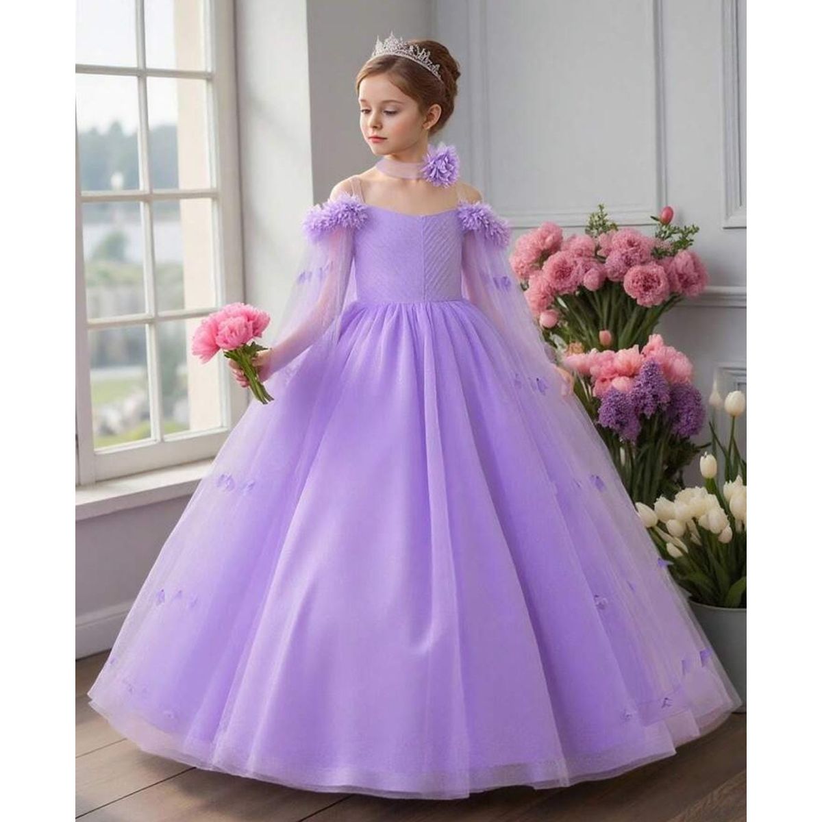 GENERICO - Vestido Princesa Niña Lila Talla 10 + Gargantilla