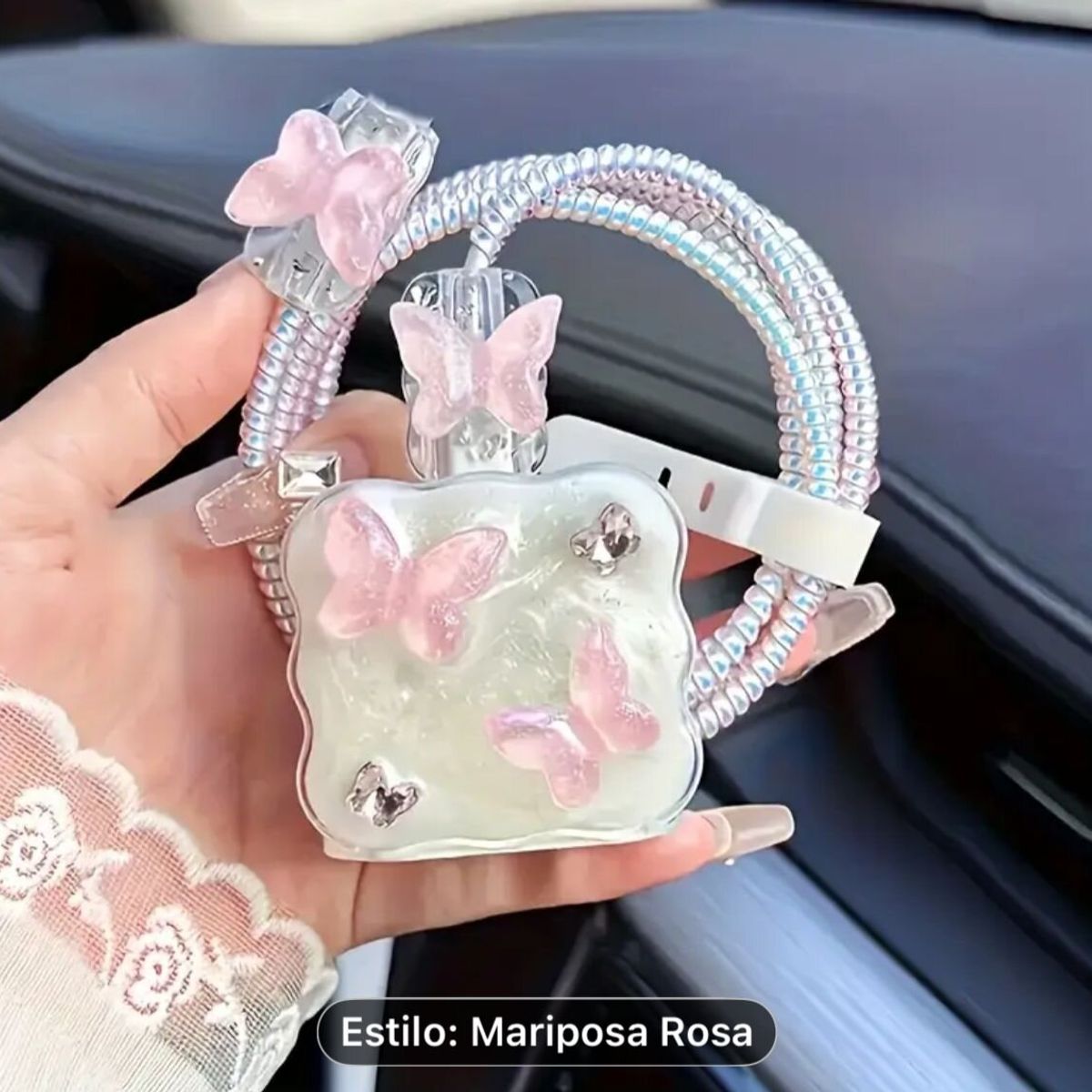 GENERICO - CASE PROTECTOR PARA CARGADOR DE IPHONE ESTILO MARIPOSA