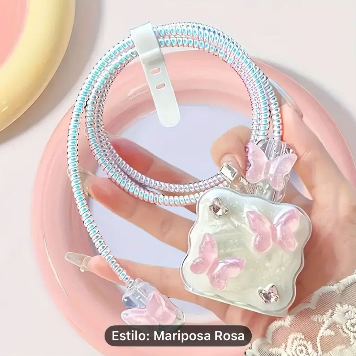 GENERICO - CASE PROTECTOR PARA CARGADOR DE IPHONE ESTILO MARIPOSA