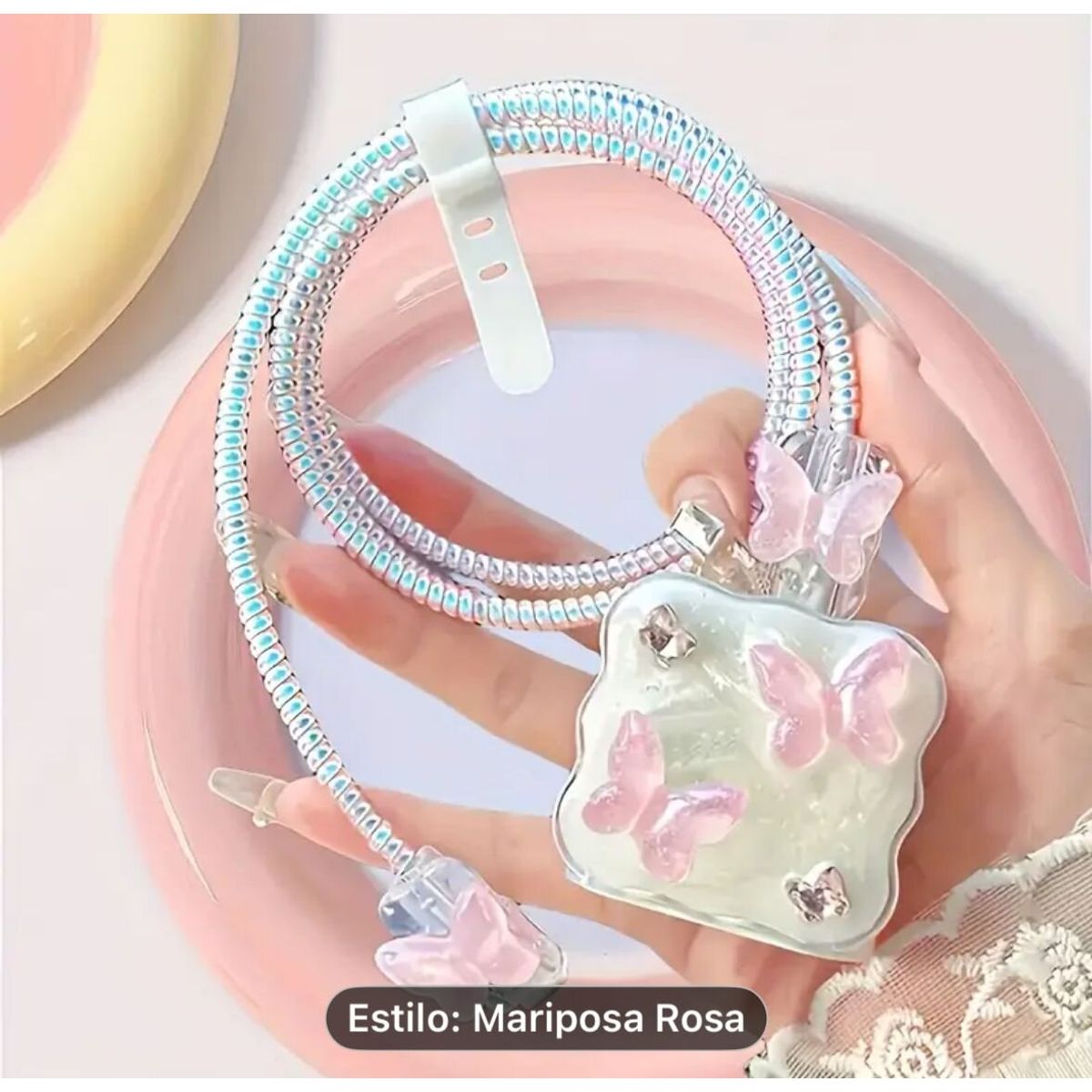 GENERICO - CASE PROTECTOR PARA CARGADOR DE IPHONE ESTILO MARIPOSA