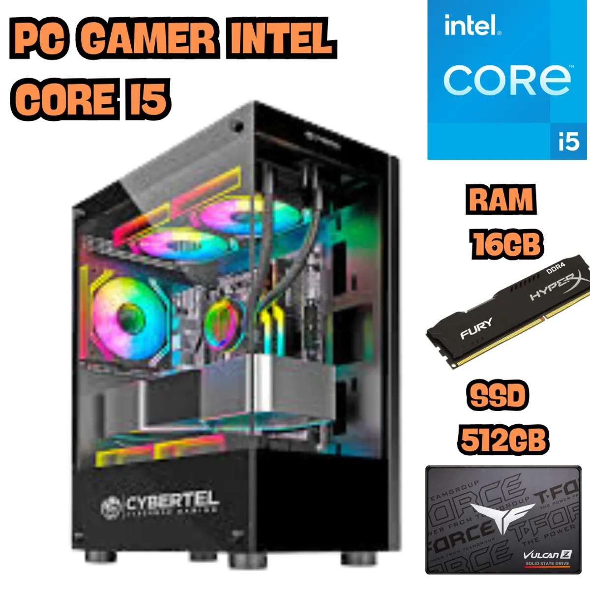 INTEL - COMPUTADORA PC RGB INTEL CORE I5 SSD 500GB RAM 16GB