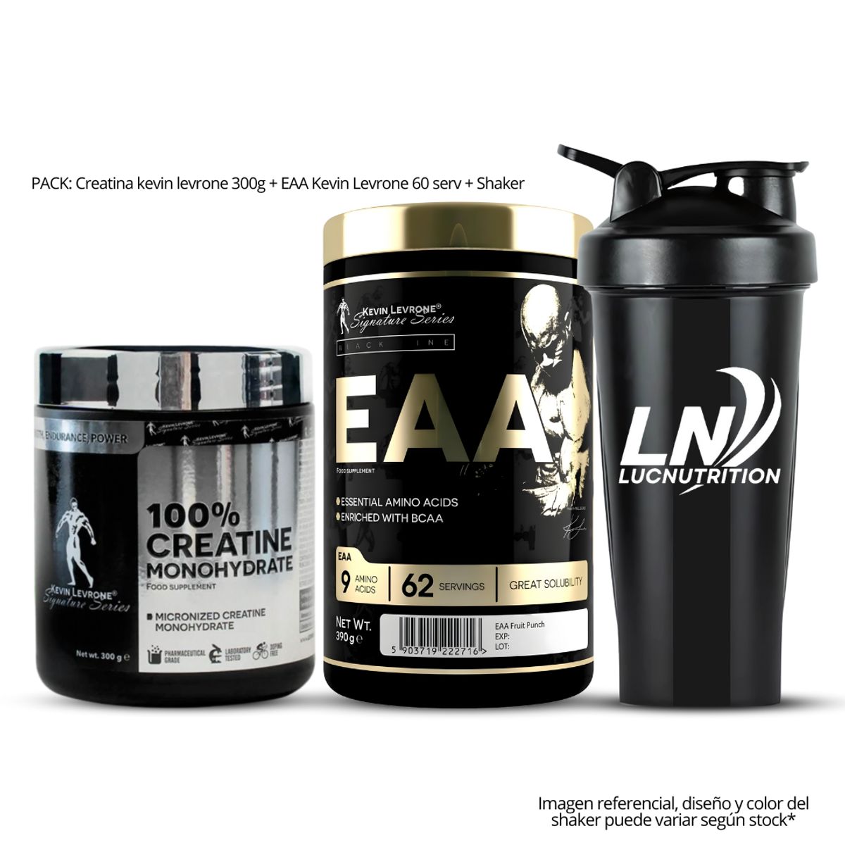 KEVIN LEVRONE - Creatina Kevin Levrone 300 G 120 servicios + EAA kevin levrone 62 servicios Fruit Punch + Shaker