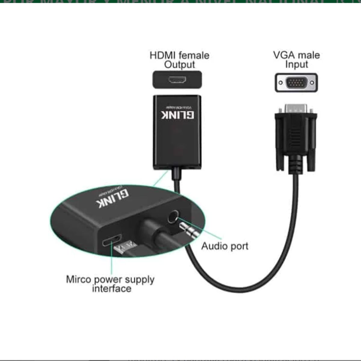 GENERICO - Adaptador VGA Macho a Hdmi Hembra Full Hd GL-009 GLINK