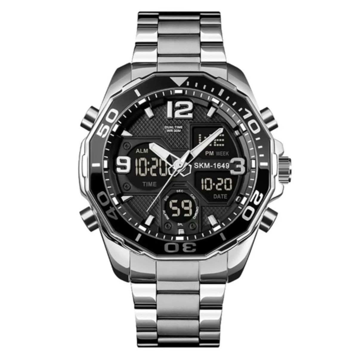 SKMEI - Reloj SKMEI 1649 Multifunción Hora Dual Prueba de Agua IP67 Silver