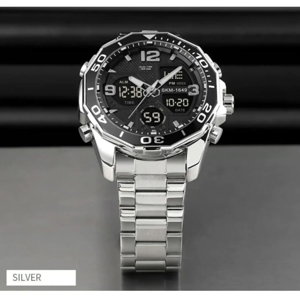 SKMEI - Reloj SKMEI 1649 Multifunción Hora Dual Prueba de Agua IP67 Silver