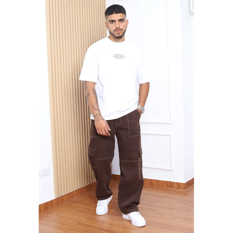 QH - Pantalón Baggy Cargo Hombre  Denim 100% Algodón