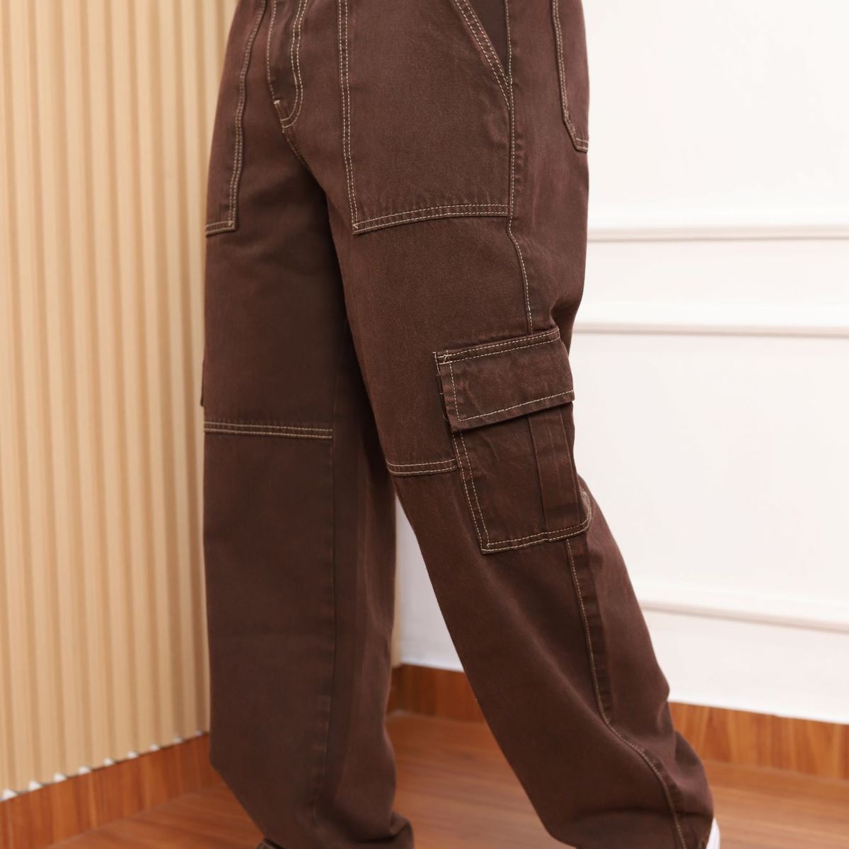QH - Pantalón Baggy Cargo Hombre  Denim 100% Algodón