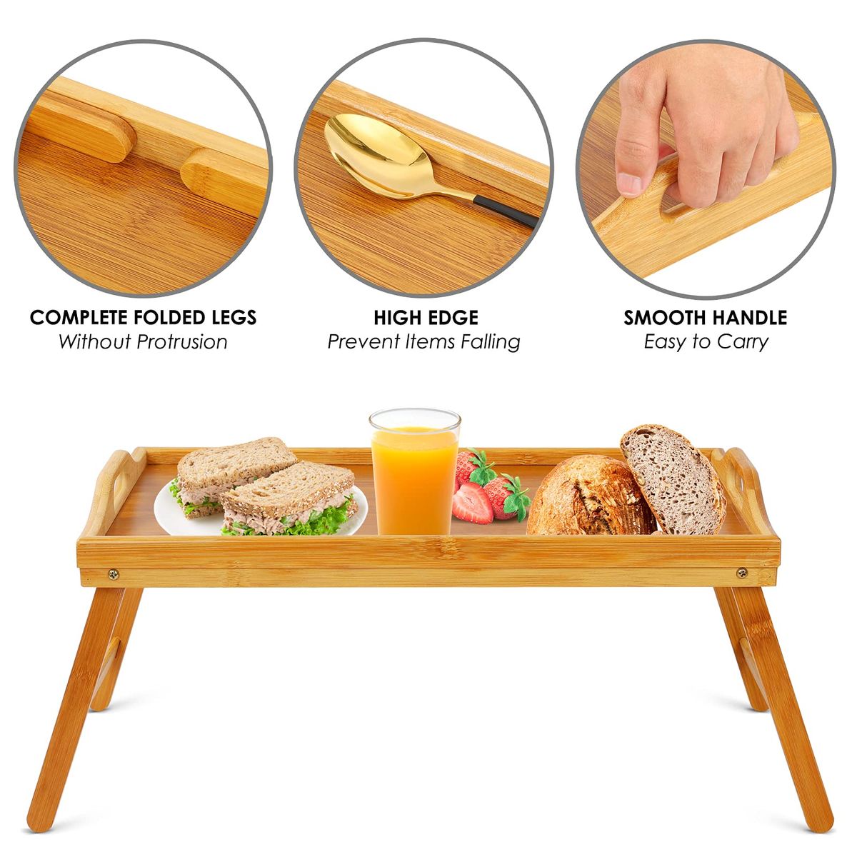 GENERICO - BANDEJA DESAYUNO DE BAMBU MULTIUSOS PARA CAMA O SOFA 50CM X 30CM