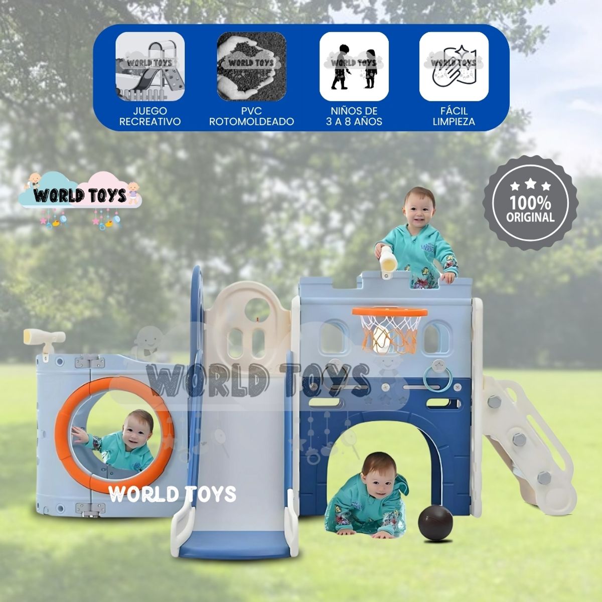 BABY - Centro de Juego para Niños «BARQUITO» con Tobogan Blue