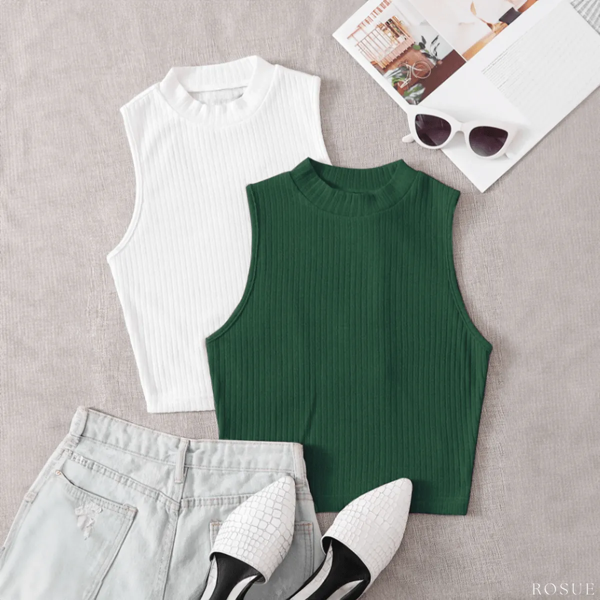 ROSUE - Polos básicos Top RIB Americano Pack x2