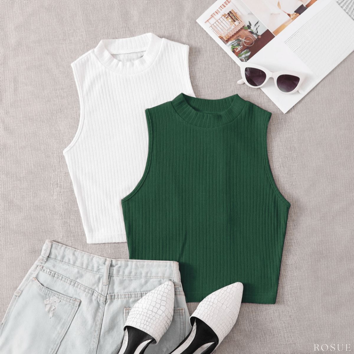ROSUE - Polos básicos Top RIB Americano Pack x2