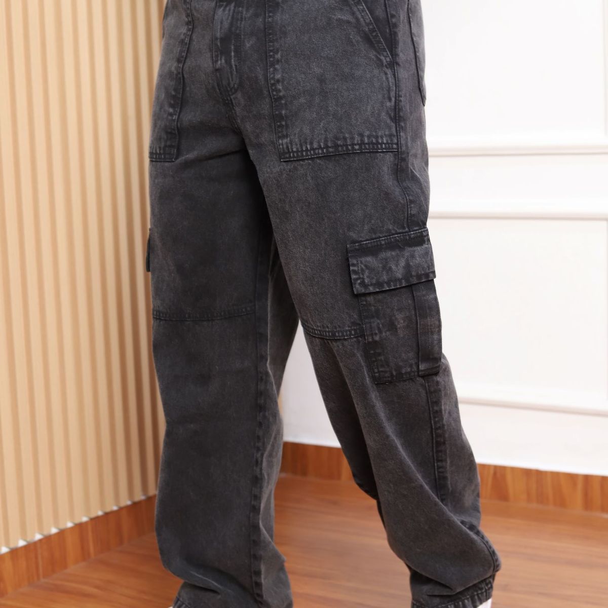 QH - Pantalón Baggy Cargo Hombre  Denim 100% Algodón