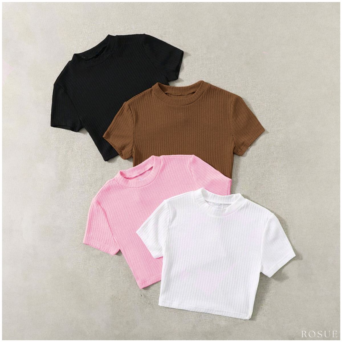 ROSUE - Polos básicos Top Rib Americano Mujer Pack x4