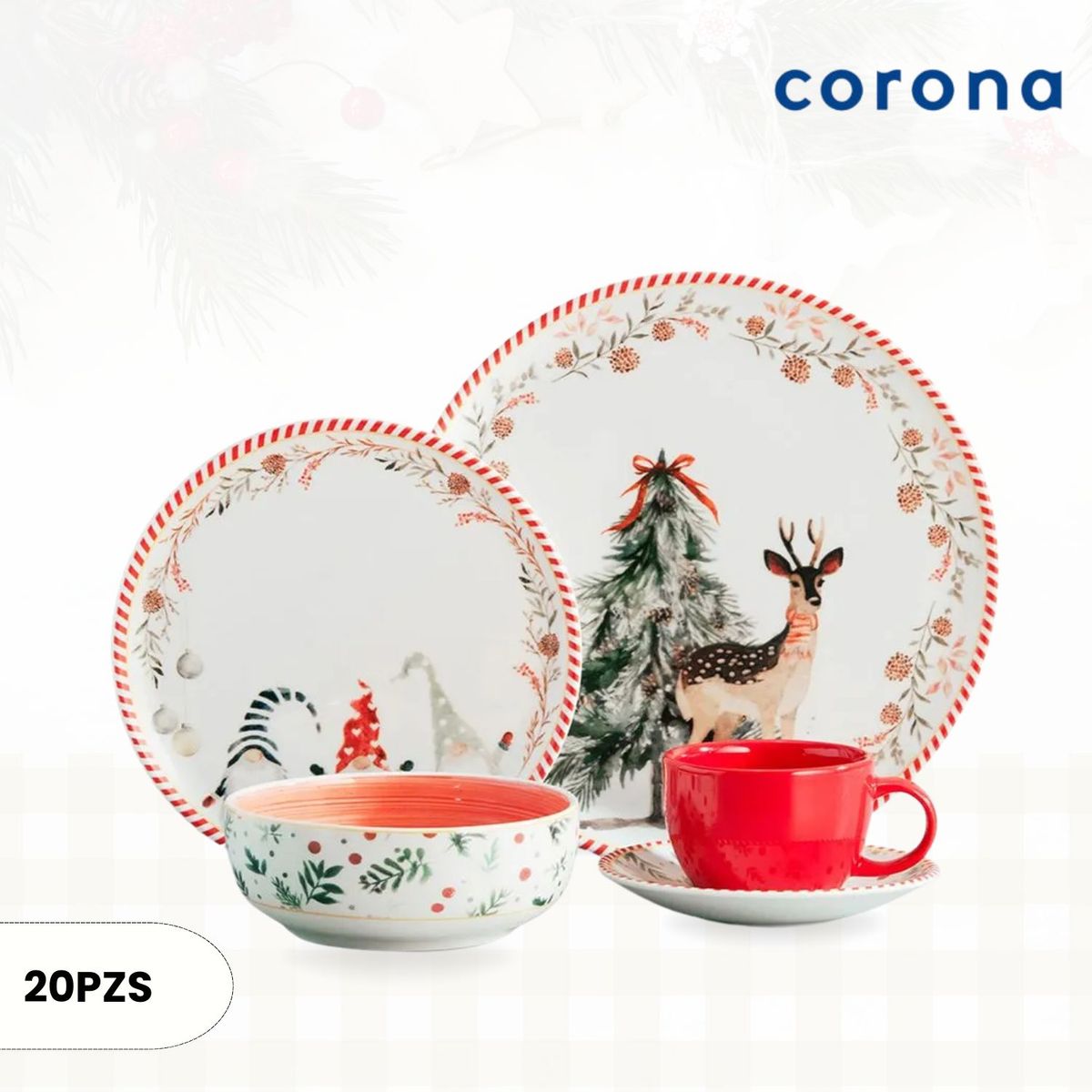 CORONA - Set de Vajillas Corona Ilusión 4 Puestos 20 Piezas.