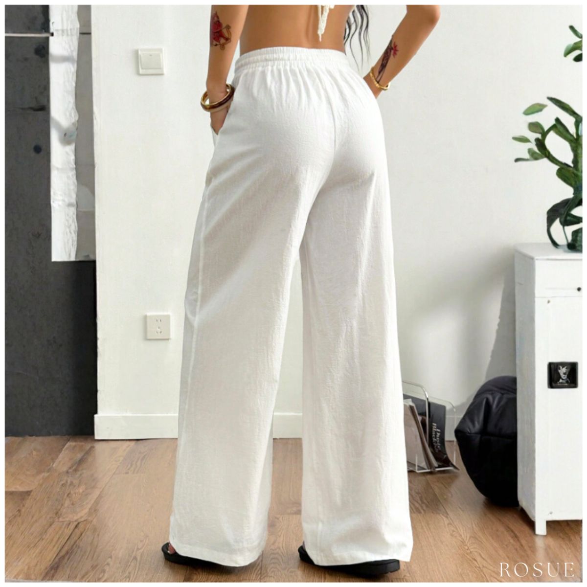 ROSUE - Pantalón Playero Fresco Elastico en la Cintura Mujer