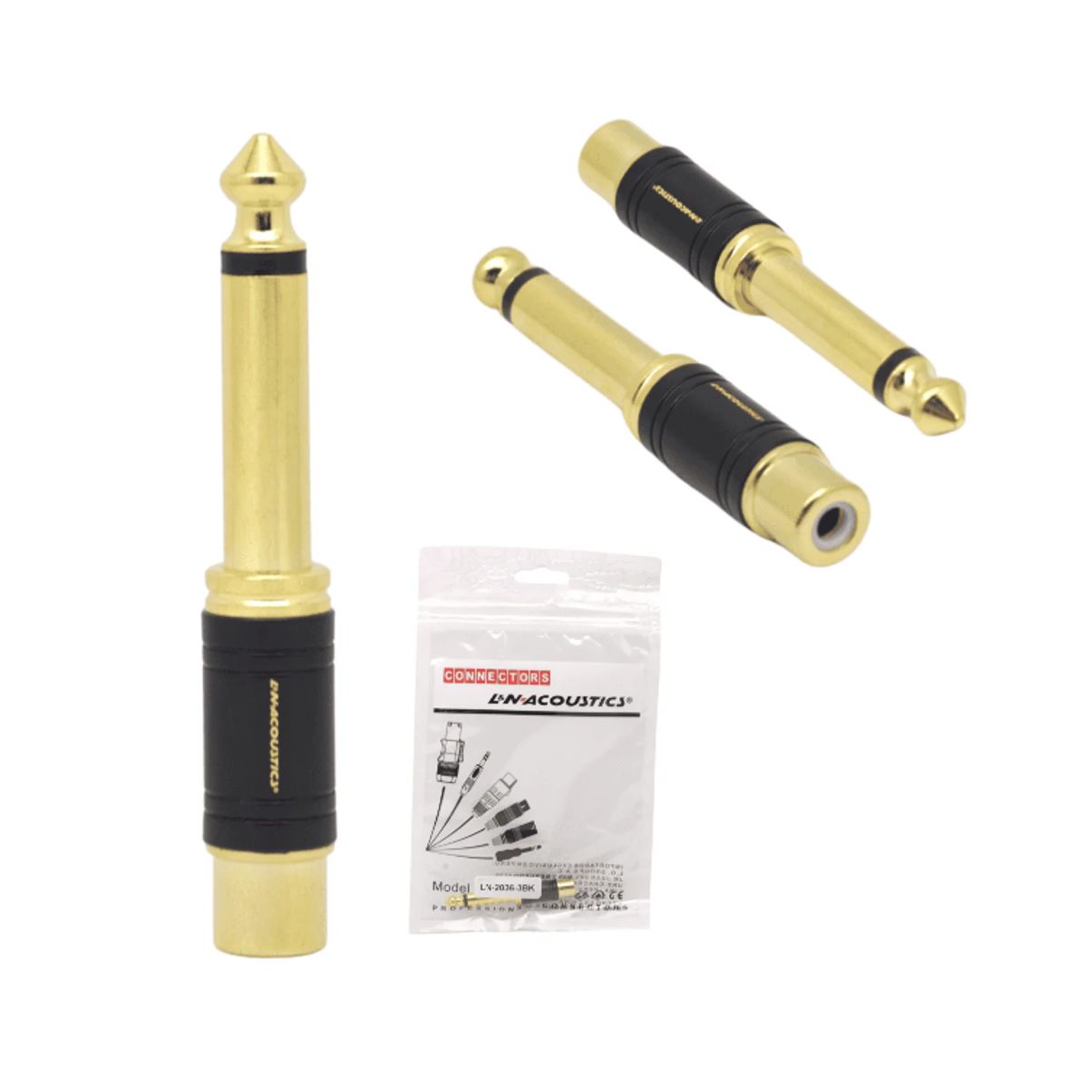 POWER ACOUSTIK - Adaptador RCA a Plug Mono 63mm Negro LN-2036-3BK L&N ACOUSTICS