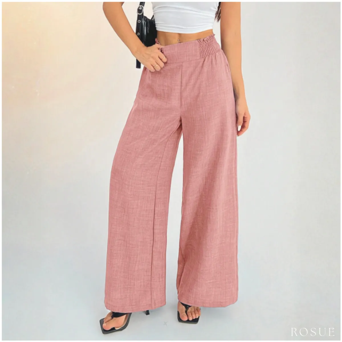 ROSUE - Pantalón Palazzo Fresco Mujer