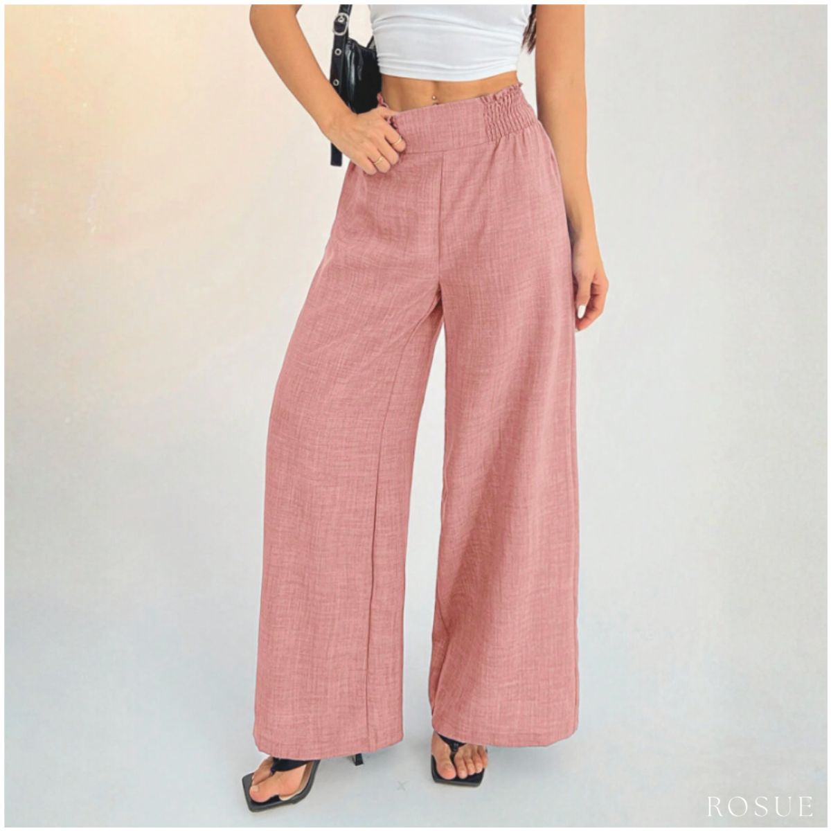 ROSUE - Pantalón Palazzo Fresco Mujer