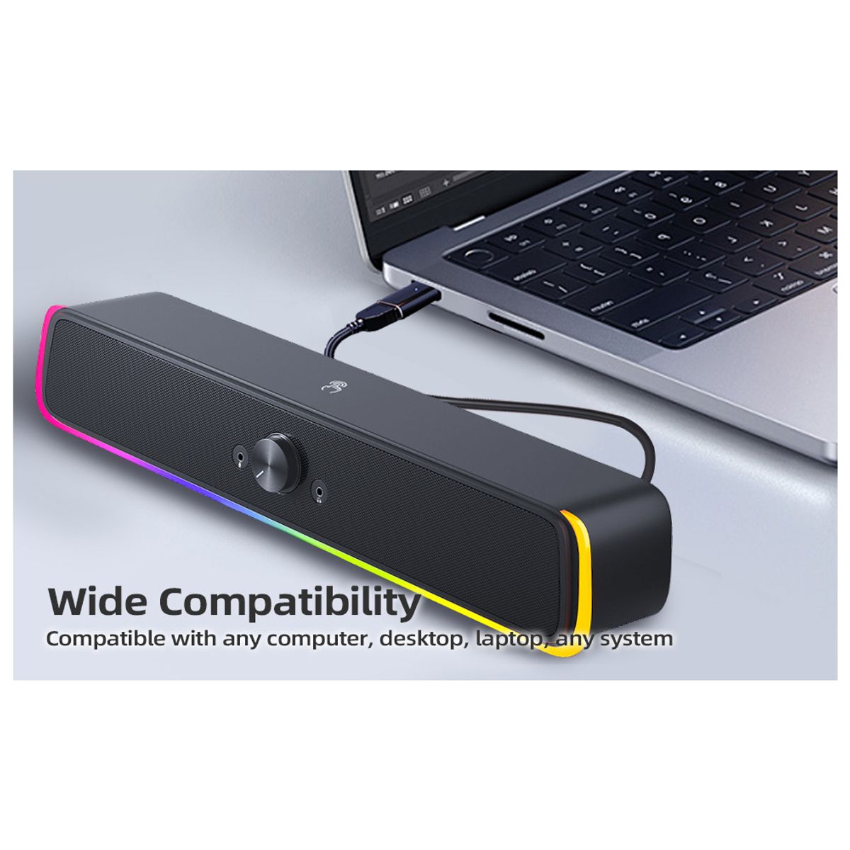 SEISA - Parlante Gamer RGB Tipo Barra 2.0 Para Computadora Laptop - 10W