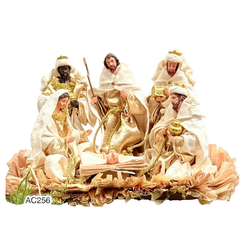 FLORIPA - Nacimiento Navideño Dorado Y Blanco Alto 23Cm AC256 FLORIPASTORE