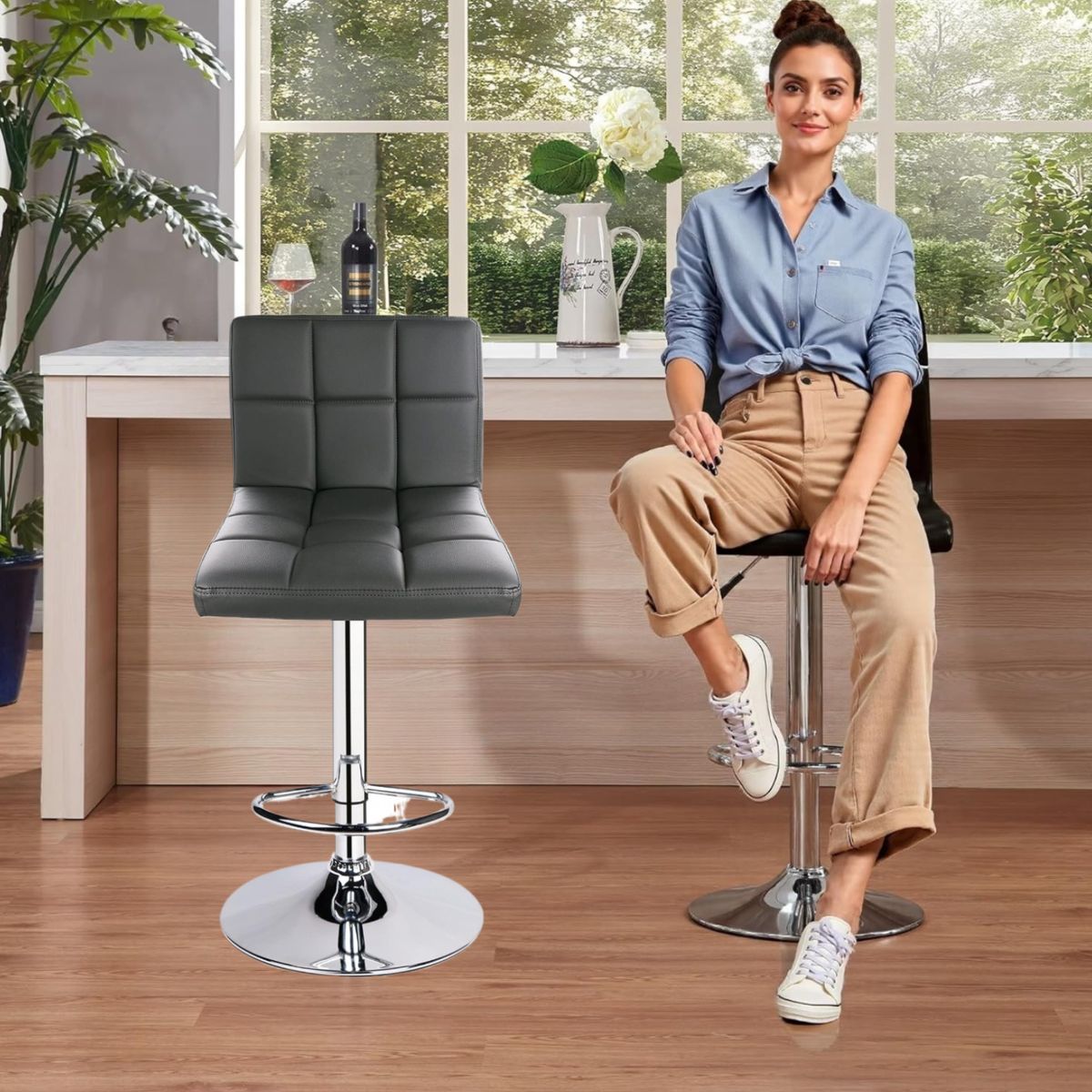 GENERICO - SILLA BANCO BAR OFICINA GIRATORIO CUERO PU NEGRO