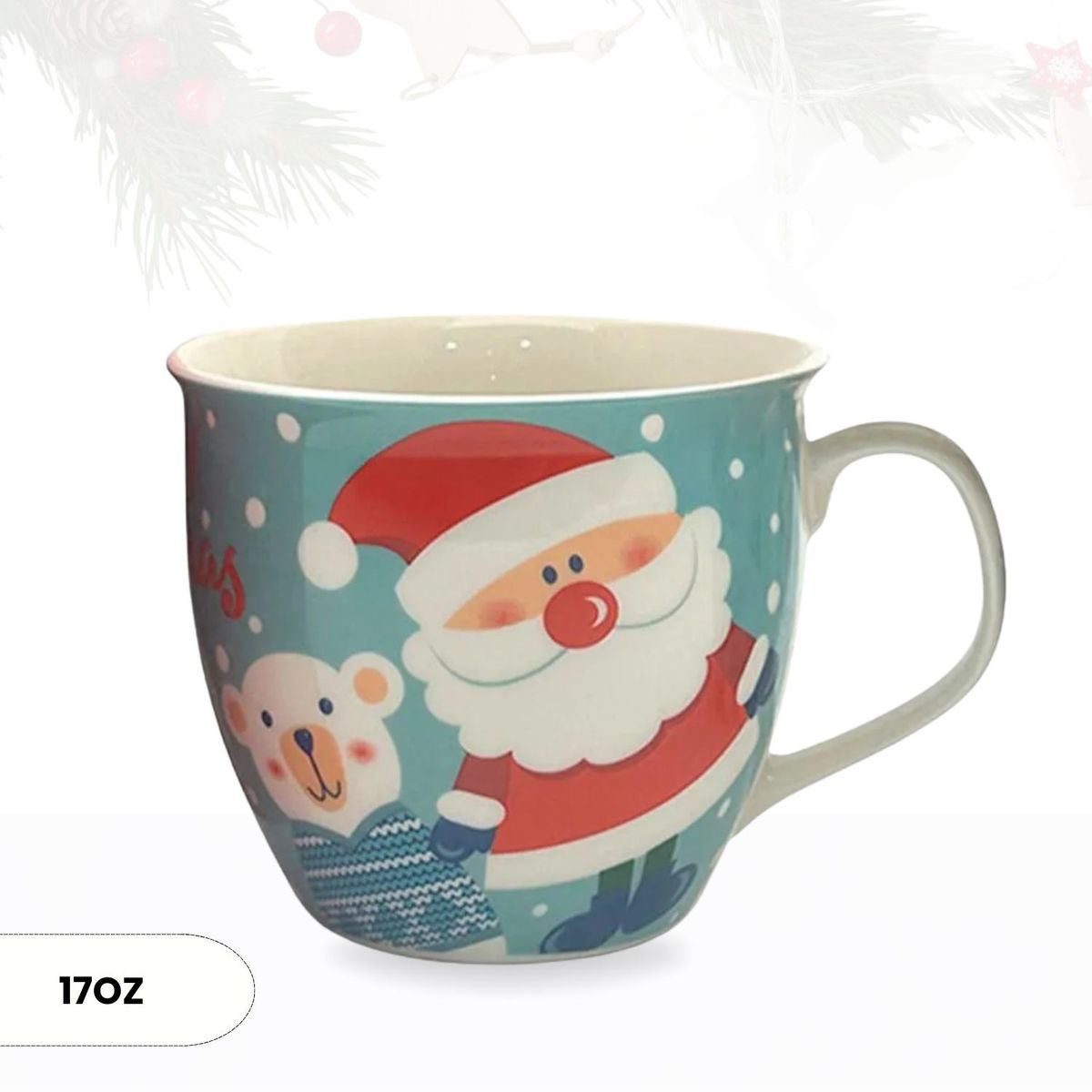 ICHIMATSU - Taza de Loza Navideño con diseño de Papa Noel con Oso y estuche 17 oz.