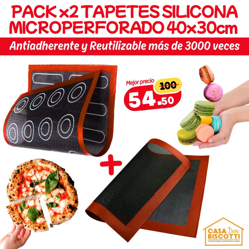 GENERICO - Silpat Perforado Doble Cara 40x30cm + Silpack Microperforado 40x30cm PACK x2 Tapete Lamina Perforada