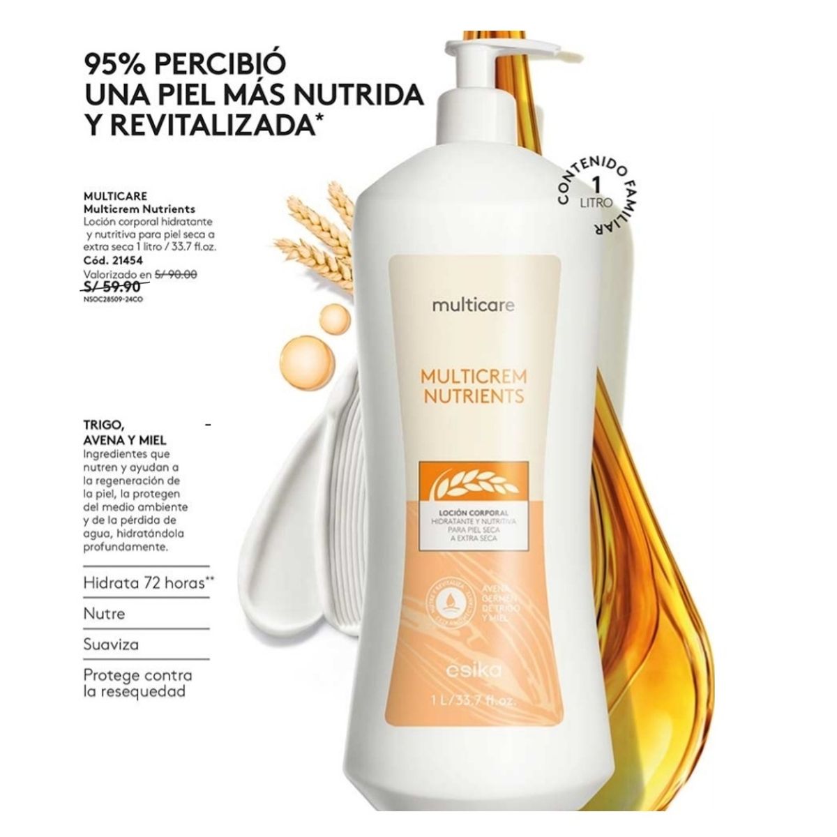 ESIKA - Loción crema corporal hidratante multicrem nutrients 1litro