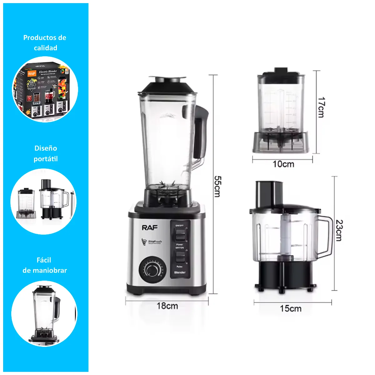 GENERICO - Licuadora Eléctrica Multifuncional 3 en 1