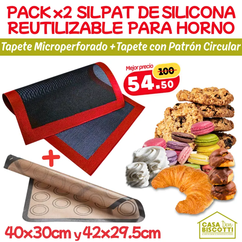 GENERICO - Silpat Perforado Microperforado 40x30cm + Silpack para Macarons 42x30cm PACK x2