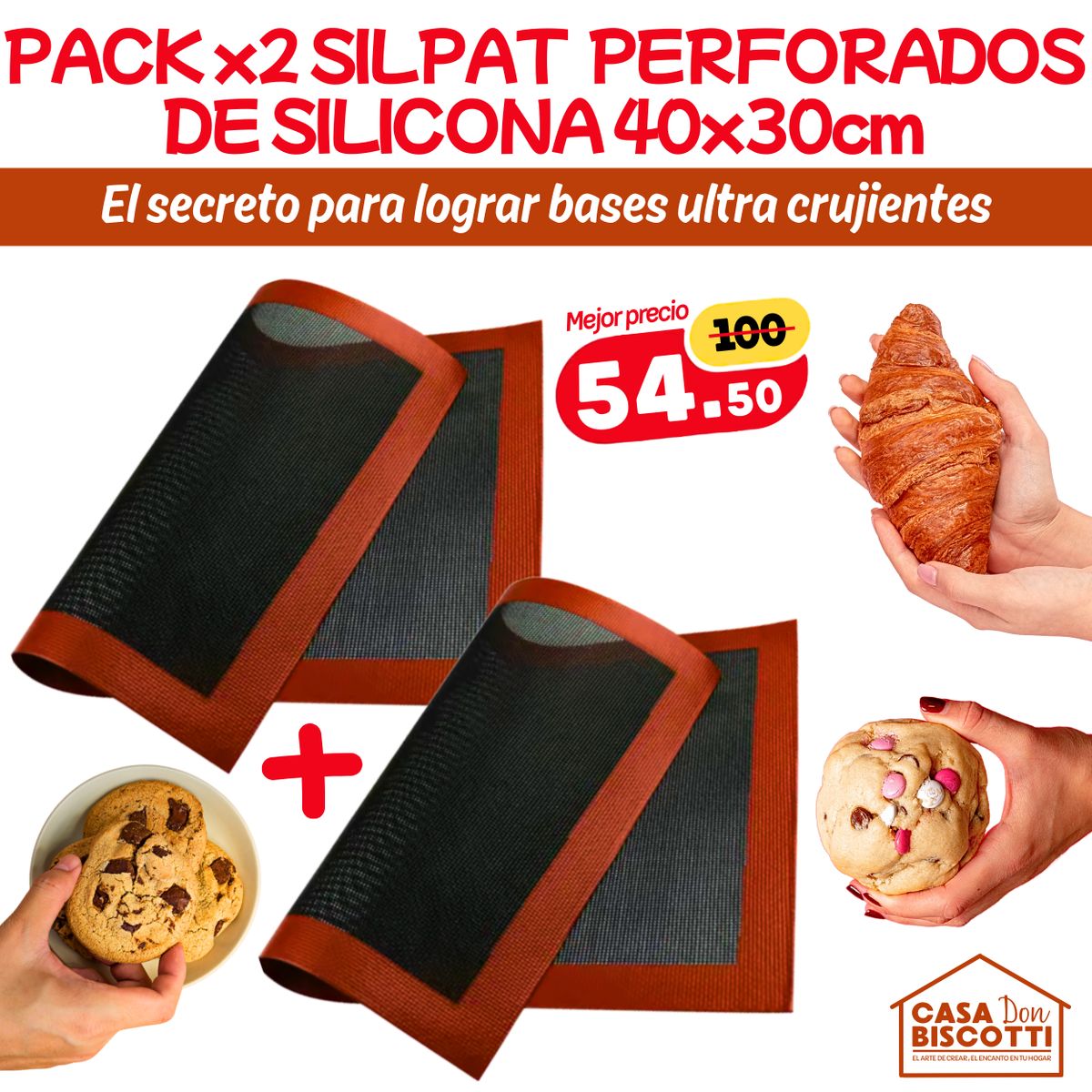 GENERICO - Silpack Perforado de Silicona - Silpat Perforada 40x30cm PACK x2 - Tapete Microperforado para Horno