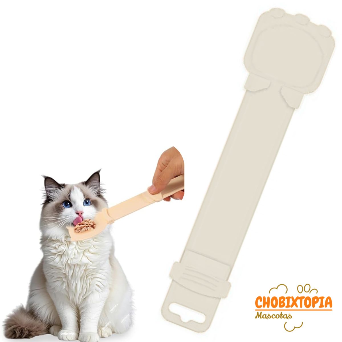 GENERICO - CUCHARA DISPENSADORA EXPRIMIBLE CON TIRA PARA GATOS BLANCO-P