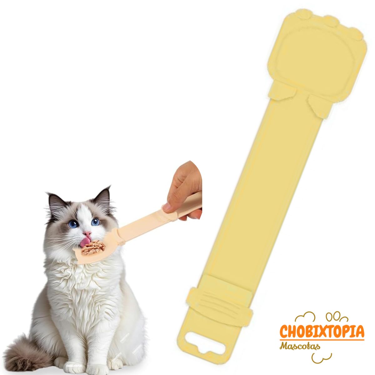 GENERICO - CUCHARA DISPENSADORA EXPRIMIBLE CON TIRA PARA GATOS AMARILLO-P